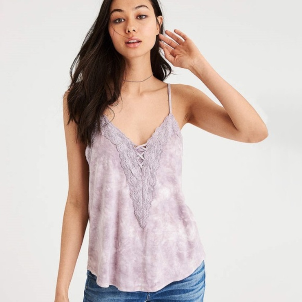 American Eagle Purple Lace Neckline V-neck Tank Top
